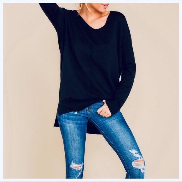 CHIC HIGH LOW V NECK VISCOSE BLEND SWEATER - Picture 3 of 5